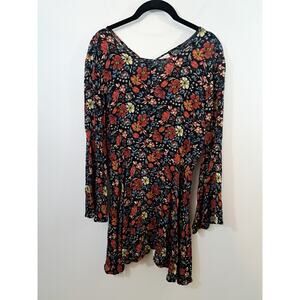 American Eagle Black Floral Flared Bell Sleeve Mini Dress Size S
